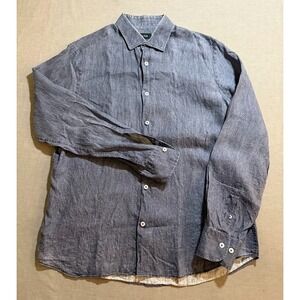 Massimo Dutti‎ Linen Shirt Adult Large Blue Button Up Long Sleeve Casual Mens.